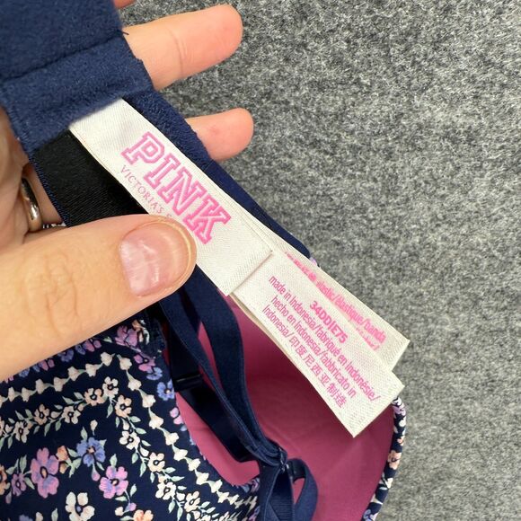 Victoria's Secret Bralette Bra Women 34DD Blue Floral Push Up Wireless Opaque - Picture 3 of 4